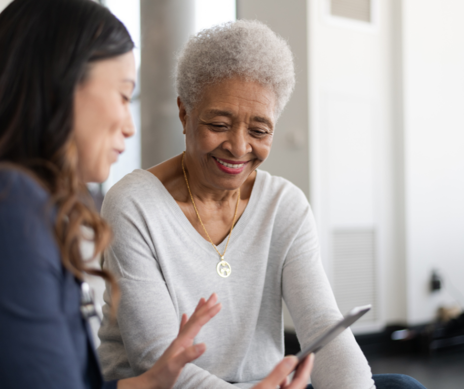 Adult daughter is a caregiver for her aging mother.