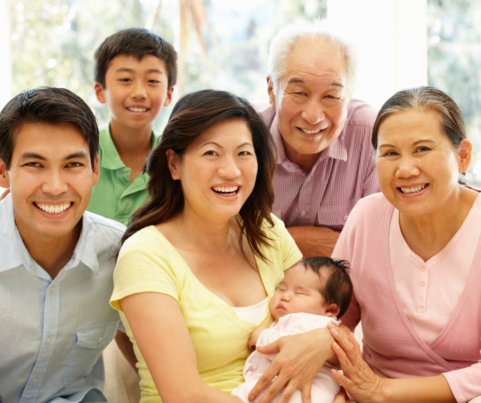 Asian American four generation family.