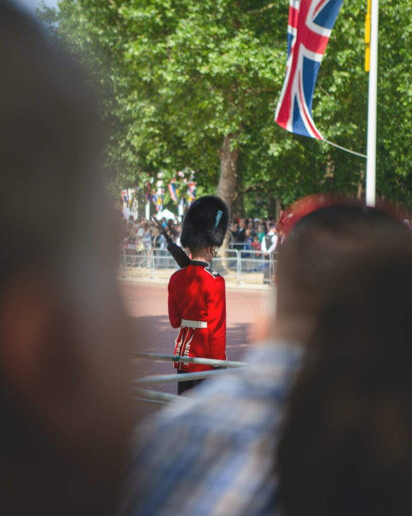 British Officer stands along route Queen Elizabeth II